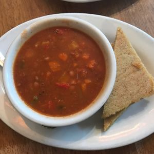 daily soup - chilly bean soup at Peacefood Cafe - Uptown in New York City