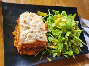 Sweet plantain lasagna at Peacefood Cafe - Uptown in New York City