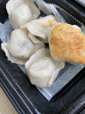 Pan fried dumpling - v. good  at Peacefood Cafe - Uptown in New York City