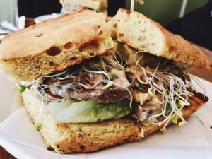 Vegan Cheese Burger!  at Peacefood Cafe - Uptown in New York City