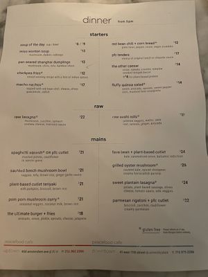 Menu  at Peacefood Cafe - Uptown in New York City