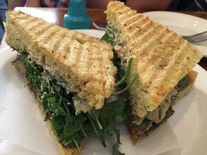 seitan medallion sandwich at Peacefood Cafe - Uptown in New York City