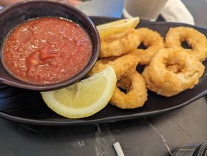 Fried calamari with marinara sauce - nice at Peacefood Cafe - Uptown in New York City