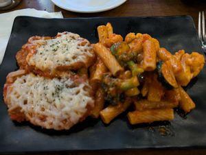 Parmesan rigatoni & pfc cutlet  at Peacefood Cafe - Uptown in New York City