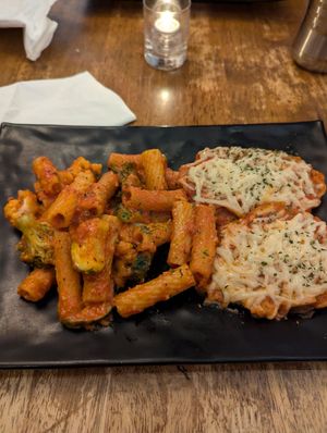 Parmesan Rigatoni + PFC cutlet at Peacefood Cafe - Uptown in New York City