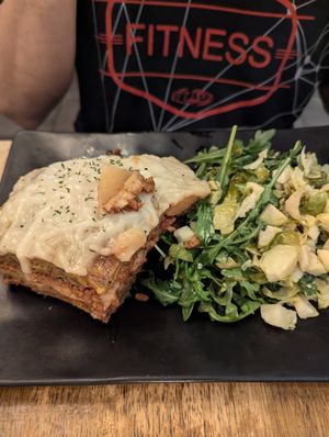 Puerto Rico plantain lasagna at Peacefood Cafe - Uptown in New York City