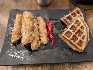 Tenders + Waffles at Peacefood Cafe - Uptown in New York City