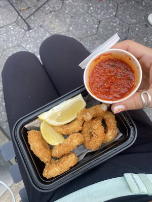 calamari with marinara  at Peacefood Cafe - Uptown in New York City