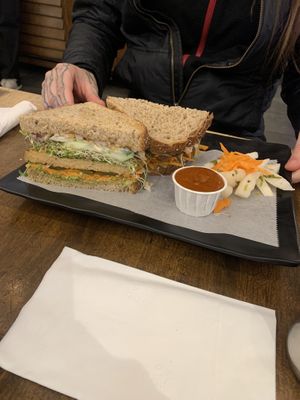 Sandwich with added tempeh   at Peacefood Cafe - Uptown in New York City