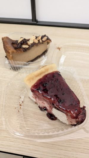 Pb choc cheesecake and berry cheesecake at Peacefood Cafe - Uptown in New York City