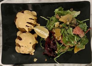 Crab cakes  at Peacefood Cafe - Uptown in New York City