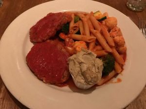 Un-chicken Parmesan with cashew cheese instead of daiya at Peacefood Cafe - Uptown in New York City