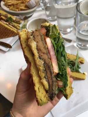 Seiten and cashew cheese at Peacefood Cafe - Uptown in New York City