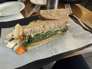 Pumpkin and tempeh sandwich  at Peacefood Cafe - Uptown in New York City