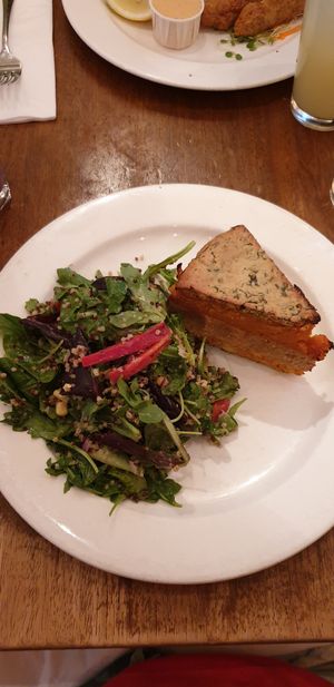 Pumpkin quiche with fluffy quinoa salad at Peacefood Cafe - Uptown in New York City