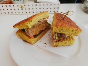 The cheeseburger at Peacefood Cafe - Uptown in New York City