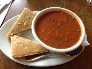 chili and cornbread at Peacefood Cafe - Uptown in New York City