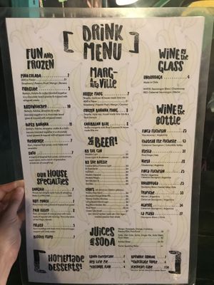 Spanish drinks and dessert menu (no vegan desserts, unfortunately)  at Bananas in Vieques