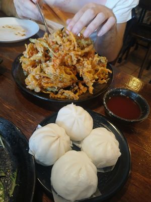 Fritters and bbq buns at Vina Vegan in Newtown