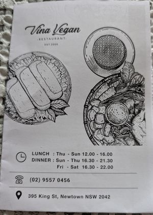 Takeaway menu 
Sit in or takeaway the food is nourishing and delicious. at Vina Vegan in Newtown