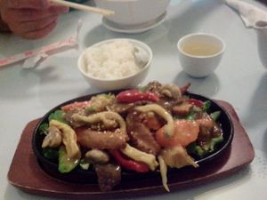 Sizzling chicken lemongrass hotplate at Vina Vegan in Newtown