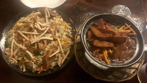 Fried rice and fish hot pot  at Vina Vegan in Newtown