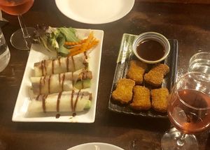 Duck pancakes and nuggets  at Vina Vegan in Newtown