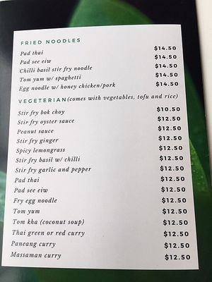 veg menu at Golden Lotus in Christchurch