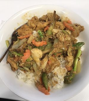 Takeaway Peanut sauce veggies and tofu with rice - vegan   at Golden Lotus in Christchurch