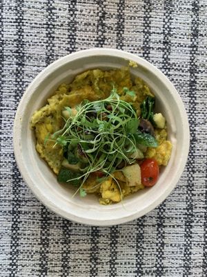 Mofongo con vegetales y germinados frescos.   at Passiflora in Rincon