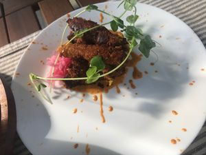 Croquetas de arroz manposteao con spicy mayo  at Passiflora in Rincon