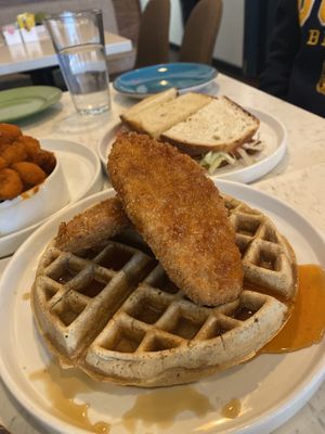 Chicken and waffles  at Mid Kitchen in Evanston
