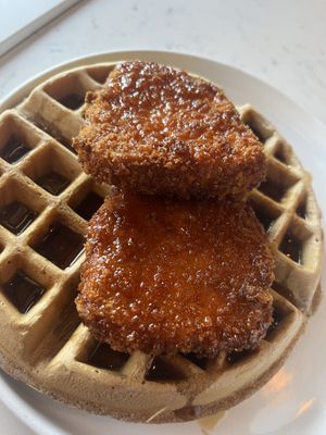 Vegan Chicken and waffles  at Mid Kitchen in Evanston