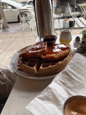Chicken and waffle   at Mid Kitchen in Evanston