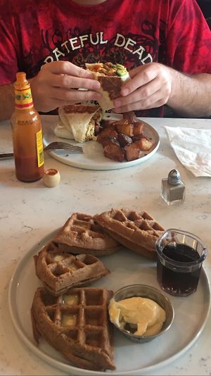 Vegan Waffle and the Breakfast wrap with tofu! at Mid Kitchen in Evanston