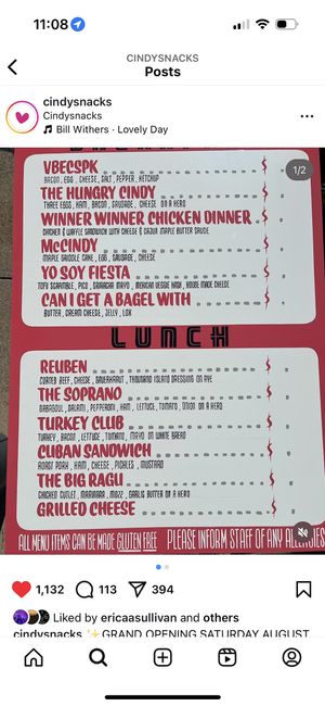 Menu  at Cindysnacks in Centerport