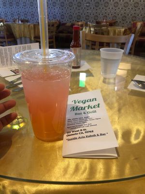 Pink lemonade + passion fruit popping pearls  at Vegan Market Bar and Grill in Ontario
