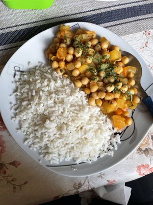 Simple chickpea stew with rice  at Luz Mary in Sucre