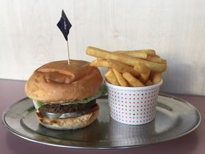 Vegan ‘Sondra Burger’ with Small Chips at Huxtaburger in Footscray