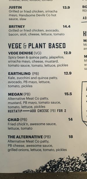 Menu at Huxtaburger in Footscray