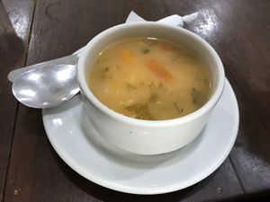Soup with menu of day at Girasoles Restaurante Vegetariano in Cartagena