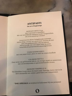 Menu anti pasta at Konijnenvoer in Arnhem