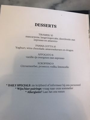 Menu dessert at Konijnenvoer in Arnhem