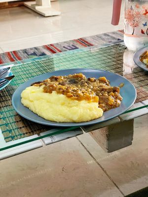 Polenta and mushroom stew  at Bayt Sara in Amman