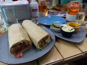 vegan tofu sandwich!♡♡♡ with homemade vegan mayo and ketchup ♡ so tasty! at Bayt Sara in Amman