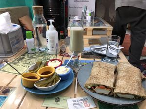 Zinger Sandwich and banana milkshake  at Bayt Sara in Amman