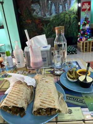 Vegan Shawarma and Strawberry Milkshake  at Bayt Sara in Amman