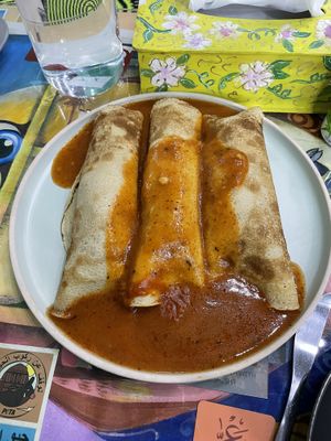 Crepes stuffed with vegan mincemeat  at Bayt Sara in Amman
