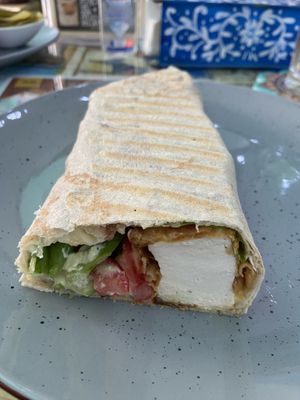 Crispy tofu ‘zinger’ wrap  at Bayt Sara in Amman
