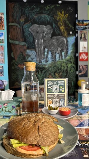 magnificent huge vegan burger at Bayt Sara in Amman